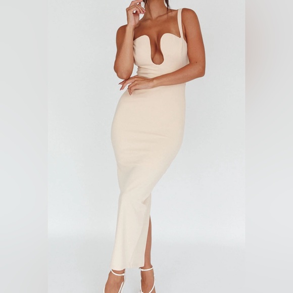 U-NECKLINE MAXI DRESS BEIGE - Picture 2 of 16